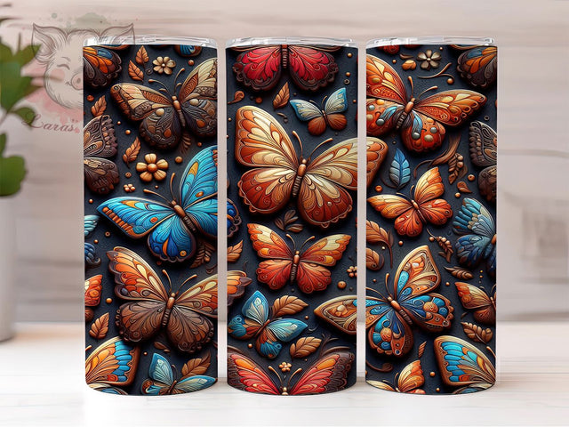 Colorful Floral Butterfly 3D Tumbler Wrap, Colorful Butterfly Design, 3D Butterfly Mug, Vibrant Insect Cup, Floral Butterfly Tumbler, Rainbow Wings Wrap, Sublimation Tumbler Wrap Sublimation Lara' s Designs 