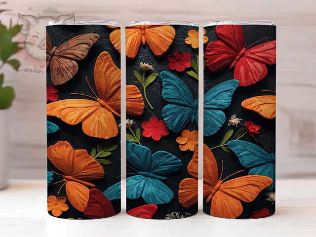 Colorful Floral Butterfly 3D Tumbler Wrap, Colorful Butterfly Design, 3D Butterfly Mug, Vibrant Insect Cup, Floral Butterfly Tumbler, Rainbow Wings Wrap, Sublimation Tumbler Wrap Sublimation Lara' s Designs 