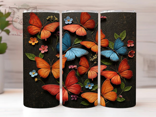 Colorful Floral Butterfly 3D Tumbler Wrap, Colorful Butterfly Design, 3D Butterfly Mug, Vibrant Insect Cup, Floral Butterfly Tumbler, Rainbow Wings Wrap, Sublimation Tumbler Wrap Sublimation Lara' s Designs 