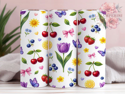 Colorful Floral Butterfly Fruit 20oz Tumbler Wrap, Fruit Pattern, Flower Design, Butterfly Motif, Nature Theme, 20oz Tumbler Wrap, Sublimation PNG Sublimation Li Zamperini 
