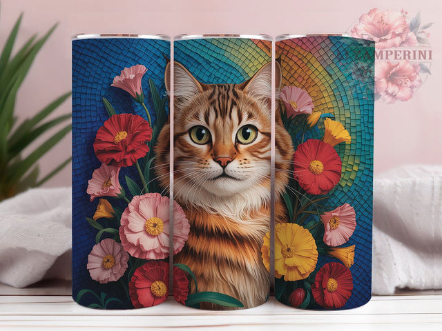 Colorful Floral Cat Tumbler, Cute Cat Tumbler, Whimsical Cat Wrap, Colorful Cat Wrap, Botanical Cat Wrap, Sublimation Design, Trendy Gift Idea Sublimation Li Zamperini 