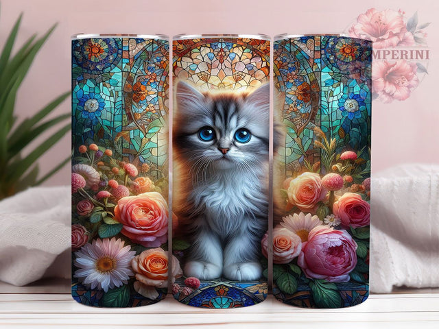 Colorful Floral Cat Tumbler, Cute Cat Tumbler, Whimsical Cat Wrap, Colorful Cat Wrap, Botanical Cat Wrap, Sublimation Design, Trendy Gift Idea Sublimation Li Zamperini 
