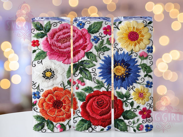 Colorful Floral Embroidery 20oz Tumbler, Colorful Floral, Embroidery Design, Artistic Motif, Sublimation Wrap, 20oz Tumbler, Boho Aesthetic, Nature Charm Sublimation SvggirlplusArt 