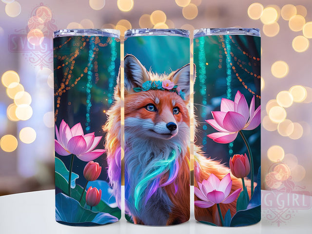 Colorful Floral Fox Tumbler, Colorful Wrap, Sublimation Art, 20oz Tumbler, Wildlife Theme, Animal Design, Nature Style Sublimation SvggirlplusArt 