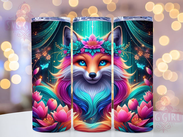 Colorful Floral Fox Tumbler, Colorful Wrap, Sublimation Art, 20oz Tumbler, Wildlife Theme, Animal Design, Nature Style Sublimation SvggirlplusArt 
