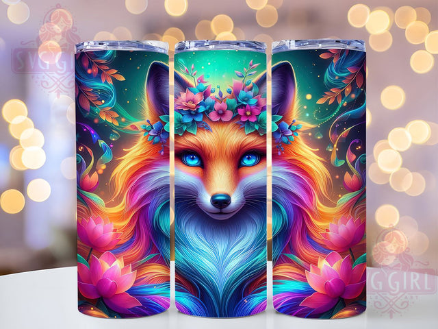 Colorful Floral Fox Tumbler, Colorful Wrap, Sublimation Art, 20oz Tumbler, Wildlife Theme, Animal Design, Nature Style Sublimation SvggirlplusArt 