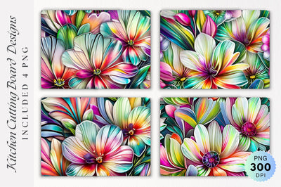 Colorful Floral Glass Cutting Board PNG Design Sublimation Regulrcrative 