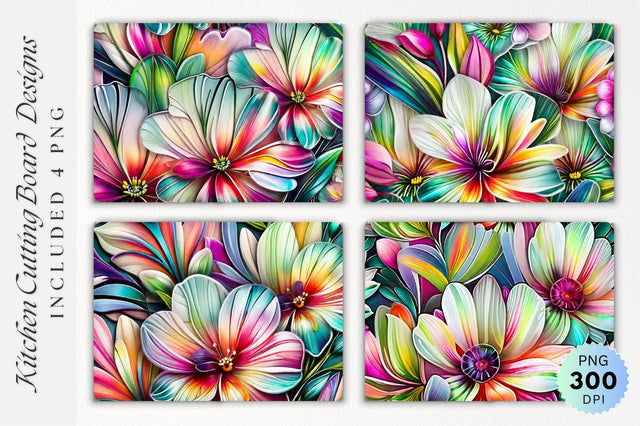 Colorful Floral Glass Cutting Board PNG Design Sublimation Regulrcrative 