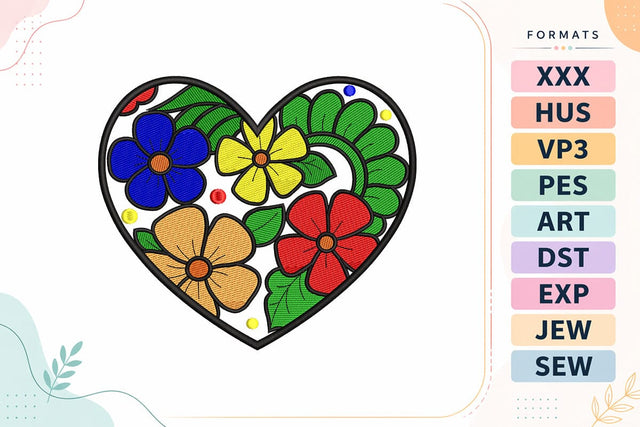 Colorful Floral Heart Folk Art Embroidery Design Embroidery/Applique DESIGNS sg embroidery 