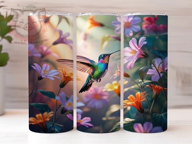 Colorful Floral Hummingbird Tumbler, Floral Bird Wrap, Colorful Nature Design, Sublimation Cup, 20oz Skinny Tumbler, Elegant Bird Drinkware, Spring Hummingbird Style Sublimation Lara' s Designs 