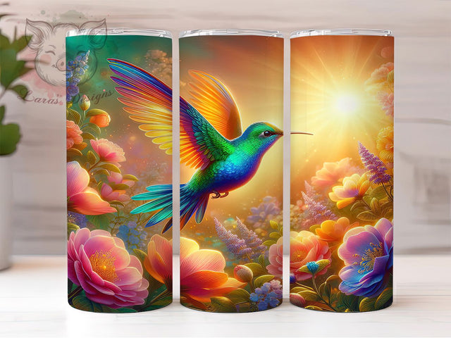 Colorful Floral Hummingbird Tumbler, Floral Bird Wrap, Colorful Nature Design, Sublimation Cup, 20oz Skinny Tumbler, Elegant Bird Drinkware, Spring Hummingbird Style Sublimation Lara' s Designs 