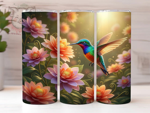 Colorful Floral Hummingbird Tumbler, Floral Bird Wrap, Colorful Nature Design, Sublimation Cup, 20oz Skinny Tumbler, Elegant Bird Drinkware, Spring Hummingbird Style Sublimation Lara' s Designs 