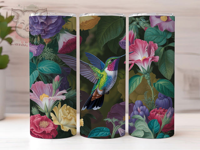 Colorful Floral Hummingbird Tumbler, Floral Design, Nature Inspired, Colorful Bird, Botanical Artwork, Tumbler Wrap, Sublimation Design, 20oz Tumbler, Garden Theme Sublimation Lara' s Designs 