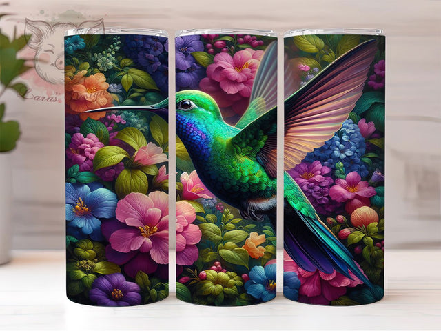 Colorful Floral Hummingbird Tumbler, Floral Design, Nature Inspired, Colorful Bird, Botanical Artwork, Tumbler Wrap, Sublimation Design, 20oz Tumbler, Garden Theme Sublimation Lara' s Designs 