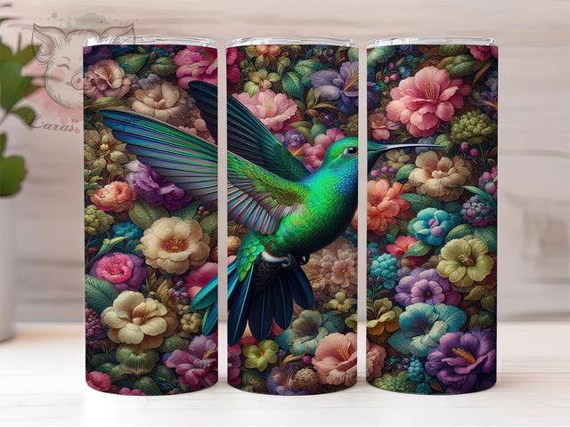 Colorful Floral Hummingbird Tumbler, Floral Design, Nature Inspired, Colorful Bird, Botanical Artwork, Tumbler Wrap, Sublimation Design, 20oz Tumbler, Garden Theme Sublimation Lara' s Designs 