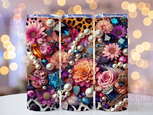 Colorful Floral Leopard Tumbler Wrap, Vibrant Flowers and Gems Design, 20oz Skinny Tumbler Wrap, Leopard Print Sublimation Art, Exotic Floral Tumbler Wrap, Animal Print Gift Idea Sublimation SvggirlplusArt 