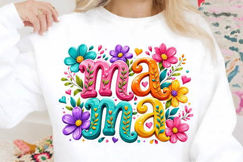 Colorful Floral Mama Typography PNG Sublimation SVGArt 
