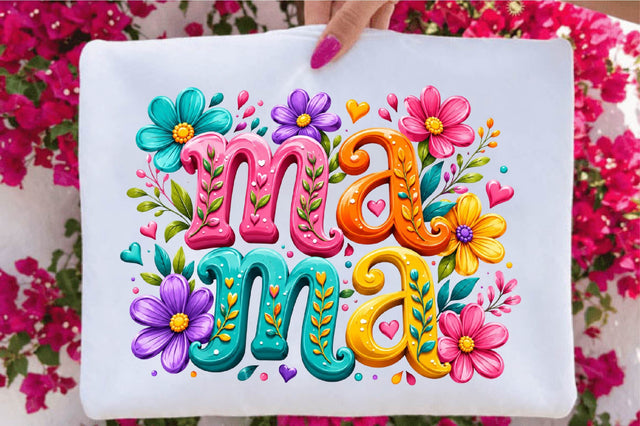 Colorful Floral Mama Typography PNG Sublimation SVGArt 
