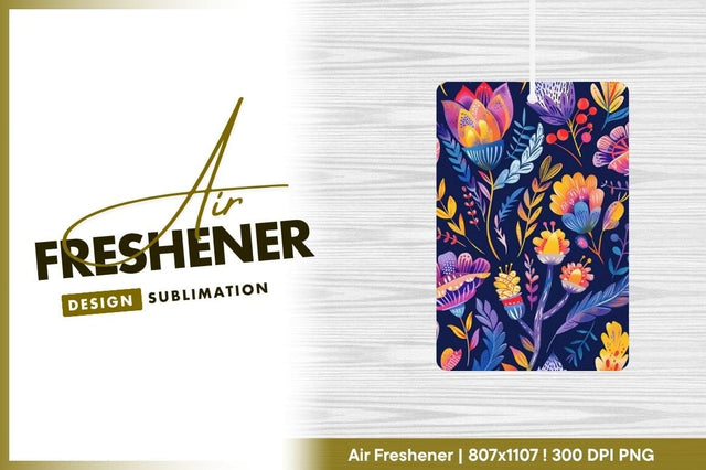 Colorful Floral Pattern on Dark Blue Background with Stylized Flowers and Leaves Sublimation Regulrcrative 