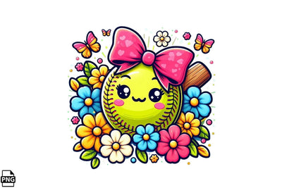 Colorful Floral Softball With Coquette PNG Printable File Sublimation Creativedesigntee 
