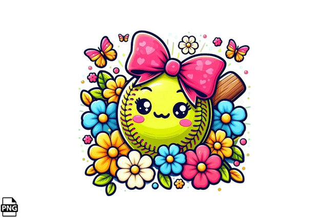 Colorful Floral Softball With Coquette PNG Printable File Sublimation Creativedesigntee 