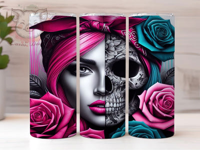 Colorful Floral Sugar Skull Tumbler, Floral Skull, Glitter Wrap, 20Oz Tumbler, Sublimation Design, Day of the Dead, Colorful Gothic Sublimation Lara' s Designs 