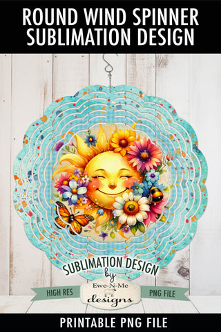 Colorful Floral Sun Wind Spinner Sublimation Design PNG Round Design Sublimation Ewe-N-Me Designs 