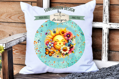 Colorful Floral Sun Wind Spinner Sublimation Design PNG Round Design Sublimation Ewe-N-Me Designs 