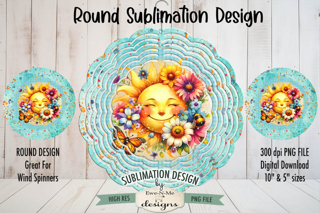Colorful Floral Sun Wind Spinner Sublimation Design PNG Round Design Sublimation Ewe-N-Me Designs 