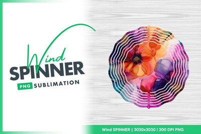 Colorful Floral Wind Spinner Round Png Design on White Wood Background Sublimation Regulrcrative 