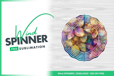 Colorful Floral Wind Spinner Round Png Design on Wood Grain Background 2 Sublimation Regulrcrative 