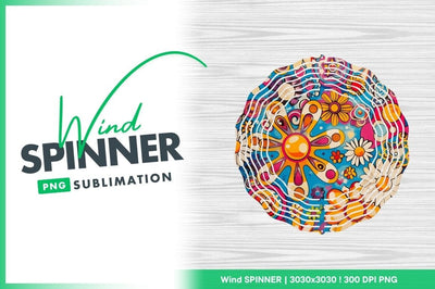 Colorful Floral Wind Spinner Round Png Design with Retro Style Sublimation Regulrcrative 