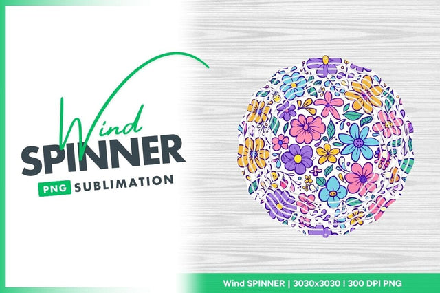 Colorful Floral Wind Spinner Round Png Design with Sublimation Text Sublimation Regulrcrative 