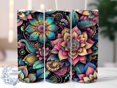 Colorful Flowers 20oz Skinny Tumbler PNG, Floral Tumbler Sublimation Wrap, Straight & Tapered Tumbler Wrap, Instant Digital Download Sublimation ToriDesigns 