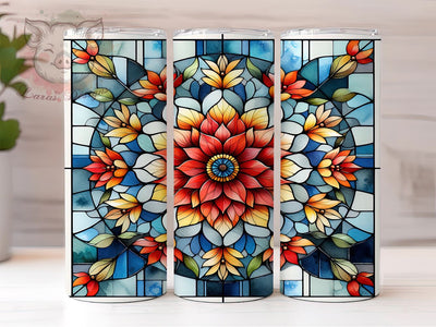 Colorful Flowers Stained Glass 20oz Tumbler Png, Straight & Tapered Tumbler Png, Flowers Glass Tumbler Png, Digital Download PNG Sublimation Lara' s Designs 
