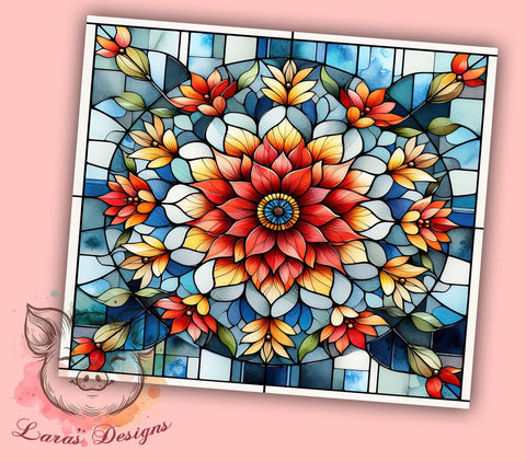 Colorful Flowers Stained Glass 20oz Tumbler Png, Straight & Tapered Tumbler Png, Flowers Glass Tumbler Png, Digital Download PNG Sublimation Lara' s Designs 