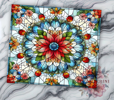 Colorful Flowers Stained Glass 20oz Tumbler Wrap PNG, Flowers Glass Tumbler Png, Straight & Tapered Tumbler Wrap, Instant Digital Download Sublimation Li Zamperini 