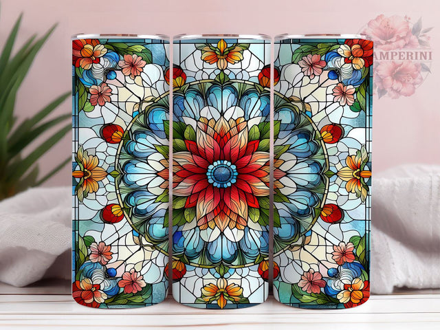 Colorful Flowers Stained Glass 20oz Tumbler Wrap PNG, Flowers Glass Tumbler Png, Straight & Tapered Tumbler Wrap, Instant Digital Download Sublimation Li Zamperini 