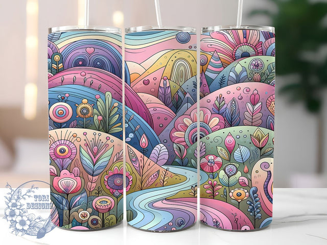 Colorful Folk Art Mountain Tumbler, Mountain Scenery Tumbler, Colorful Folk Wrap, Whimsical Floral Wrap, Rustic Mountain Wrap, Sublimation Design, Trendy Gift Idea Sublimation ToriDesigns 