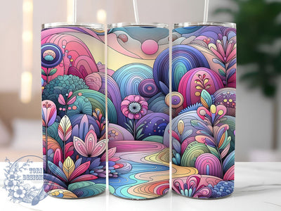 Colorful Folk Art Mountain Tumbler, Mountain Scenery Tumbler, Colorful Folk Wrap, Whimsical Floral Wrap, Rustic Mountain Wrap, Sublimation Design, Trendy Gift Idea Sublimation ToriDesigns 