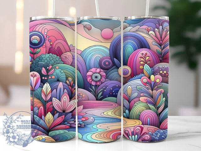 Colorful Folk Art Mountain Tumbler, Mountain Scenery Tumbler, Colorful Folk Wrap, Whimsical Floral Wrap, Rustic Mountain Wrap, Sublimation Design, Trendy Gift Idea Sublimation ToriDesigns 