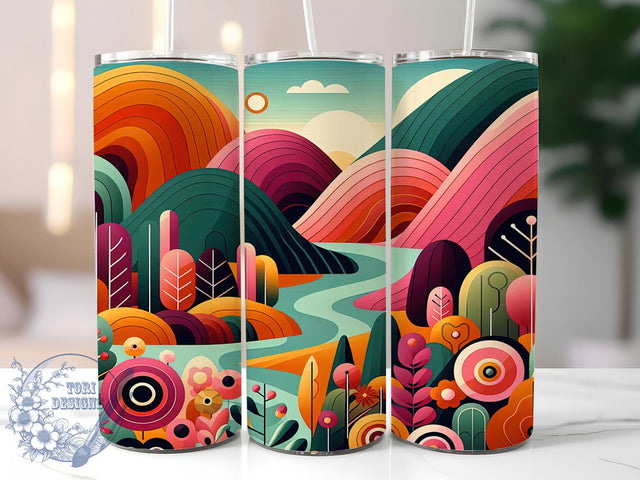 Colorful Folk Art Tumbler, Mountain Landscape Png, Colorful Floral Wrap, 20oz Skinny Tumbler, Nature Sublimation, Folk Art Design, Landscape Tumbler Sublimation ToriDesigns 