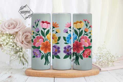 Colorful Folk Floral 20oz Tumbler Wrap Sublimation sassyprint 