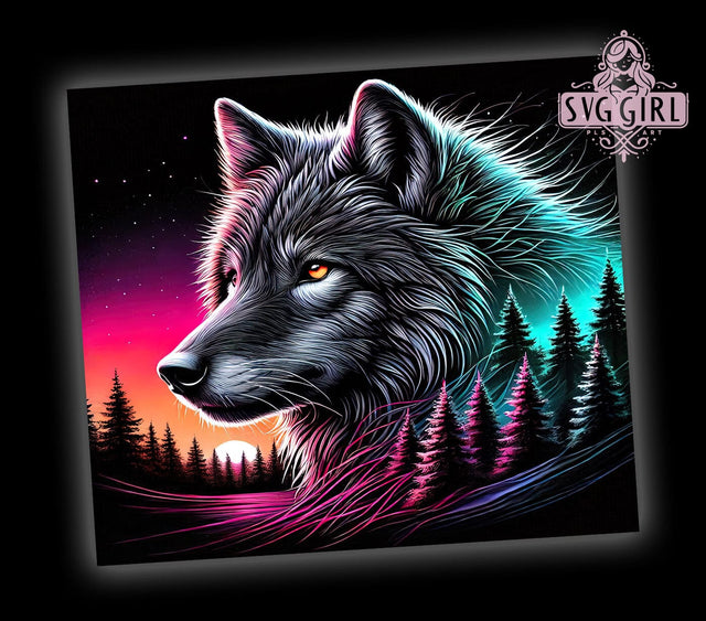 Colorful Forest Wolf 20oz Tumbler, Forest Art, 20oz Tumbler Wrap, Sublimation Design, Colorful Wolf, Animal Lover Gift, Nature Decor Sublimation SvggirlplusArt 