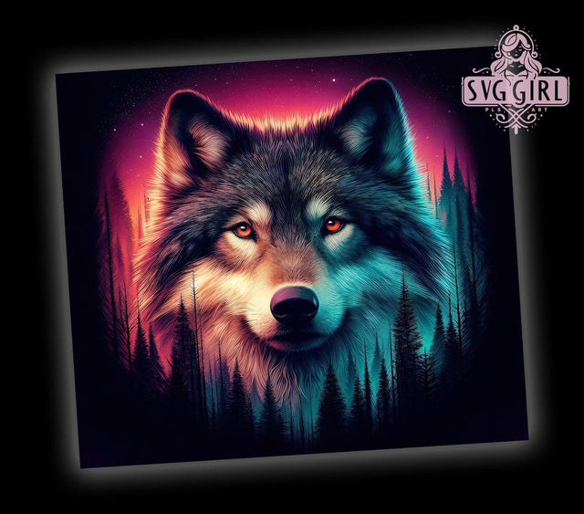 Colorful Forest Wolf 20oz Tumbler, Forest Art, 20oz Tumbler Wrap, Sublimation Design, Colorful Wolf, Animal Lover Gift, Nature Decor Sublimation SvggirlplusArt 