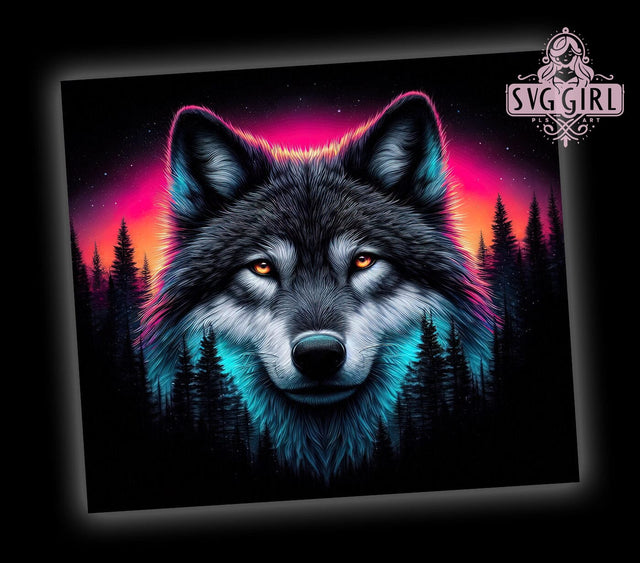 Colorful Forest Wolf 20oz Tumbler, Forest Art, 20oz Tumbler Wrap, Sublimation Design, Colorful Wolf, Animal Lover Gift, Nature Decor Sublimation SvggirlplusArt 