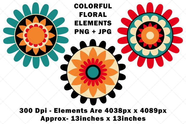 Colorful Funky Flower Design Elements Sublimation Karma Genie Graphics 