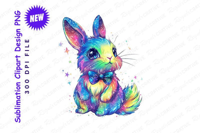 Colorful Galaxy Rabbit With Bowtie Clipart Png Sublimation Regulrcrative 