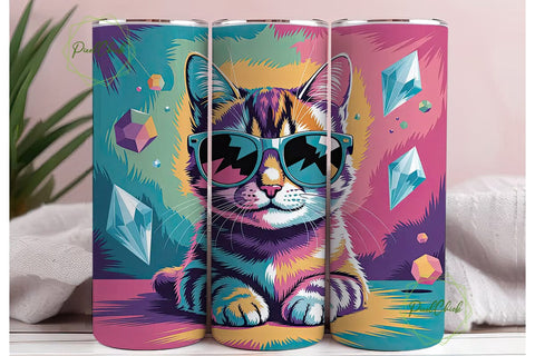 Colorful Geometric Cat 20oz Tumbler Wrap Sublimation PixelChick 