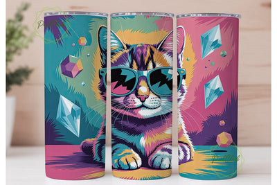 Colorful Geometric Cat 20oz Tumbler Wrap Sublimation PixelChick 